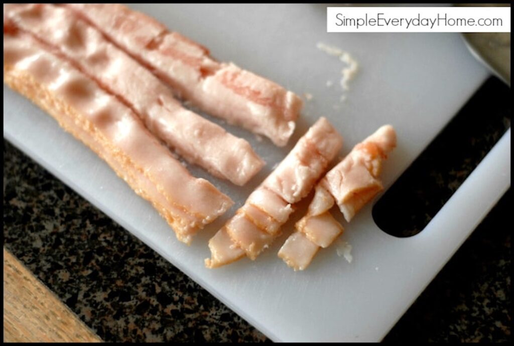 Sliced bacon on a cutting board