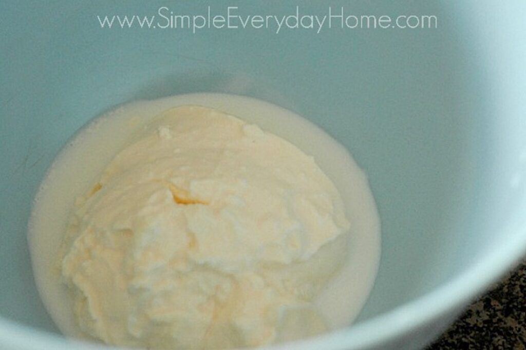 Mayo and milk in blue bowl