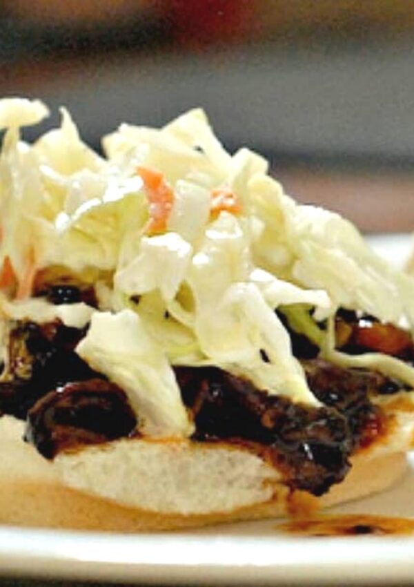Everyone’s Favorite Crock Pot Shredded BBQ Beef Sandwiches with Slaw