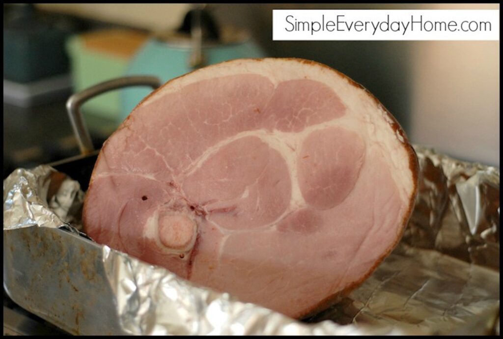 Ham setting in foil-lined pan