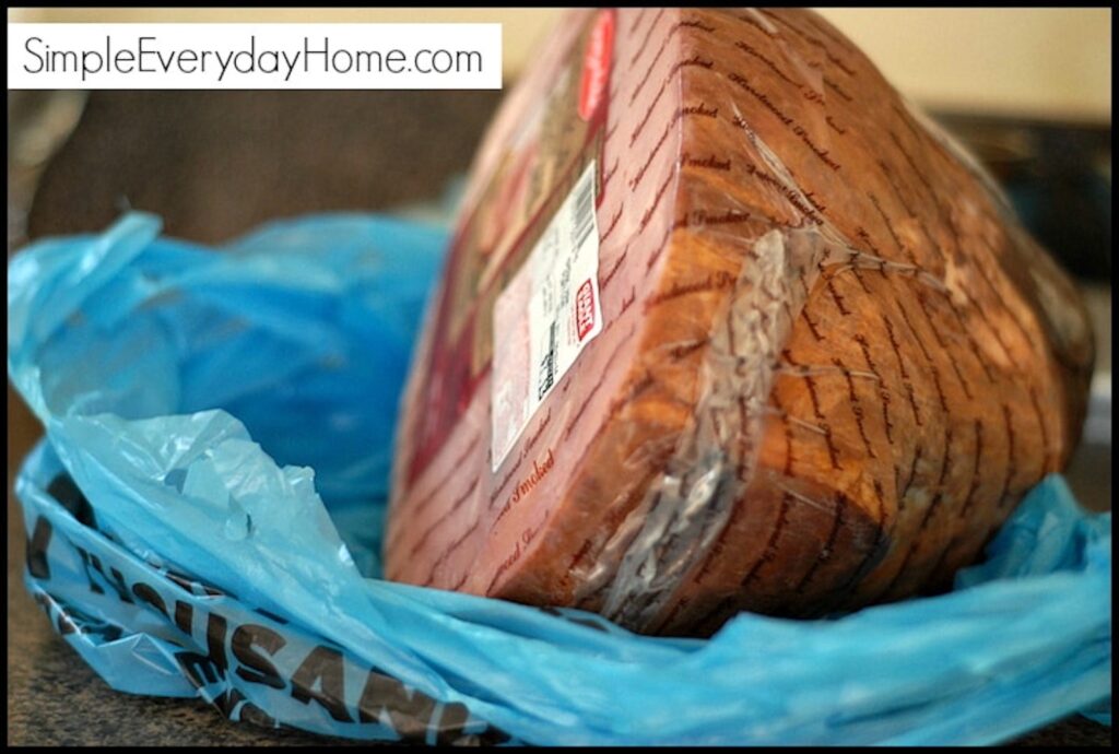 Packaged ham setting on the counter